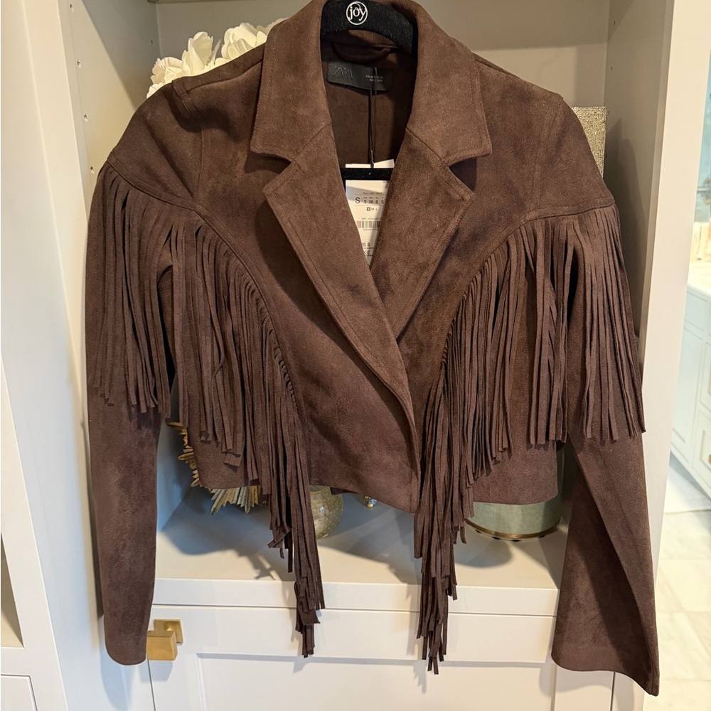 Zara Brown Suede Fringe Blazer